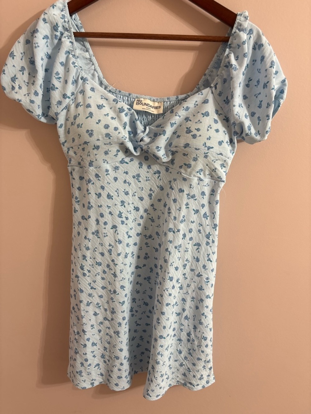 No Boundaries Light Blue Floral Puff Sleeve Dress
